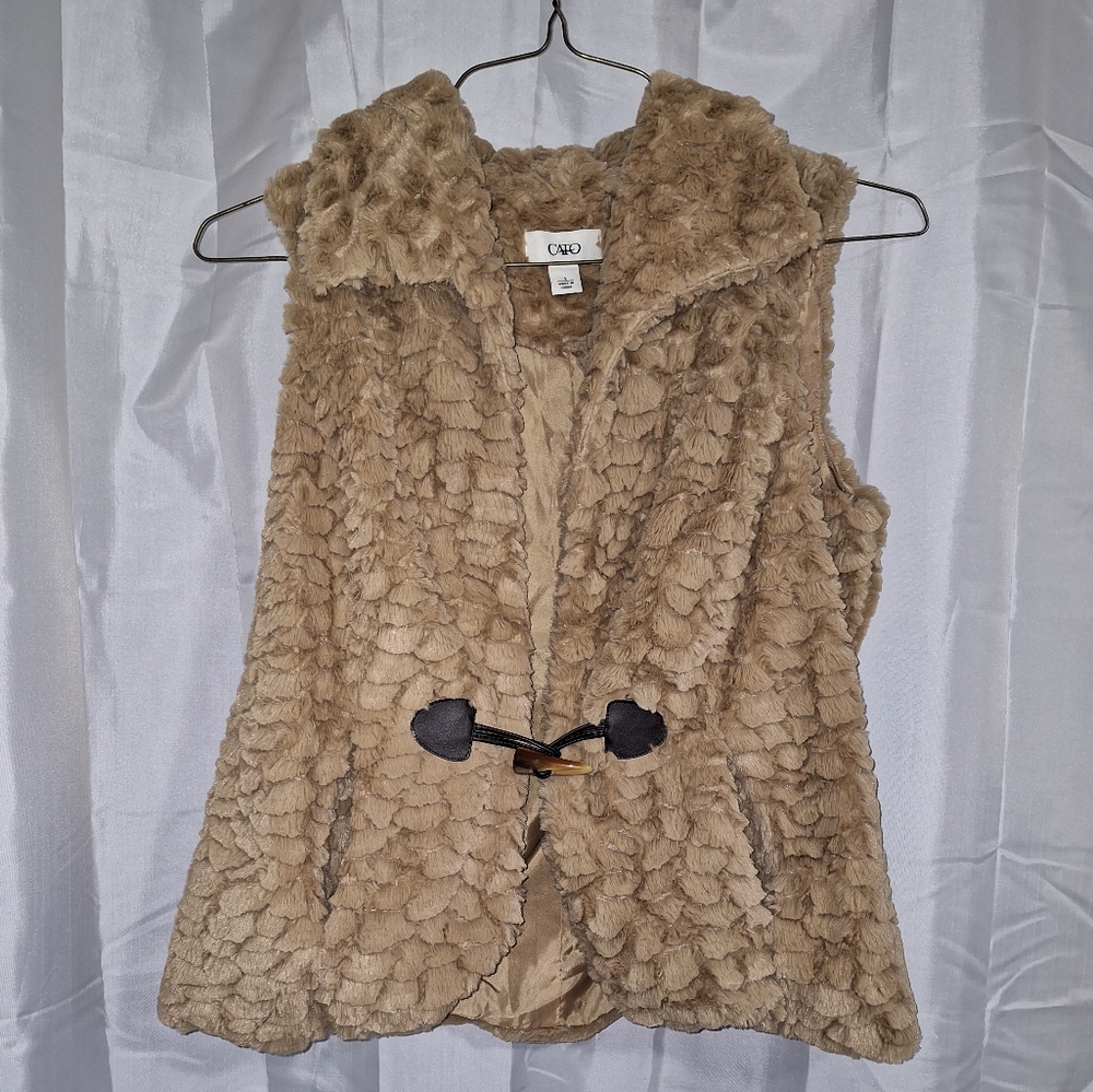Cato Sleeveless Vest With Collar Tan/Brown Sheepskin Size S Women's Cozy Pockets